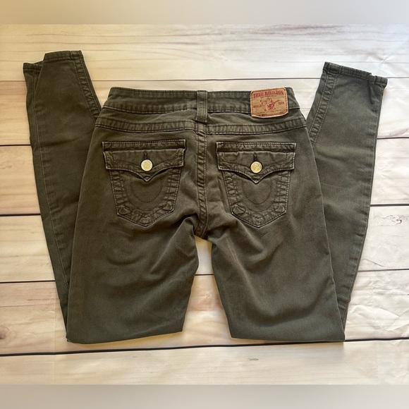True Religion Women’s 27x29 Misty Green Flap Pocket Stretch Skinny Jeans Vintage - Picture 3 of 12